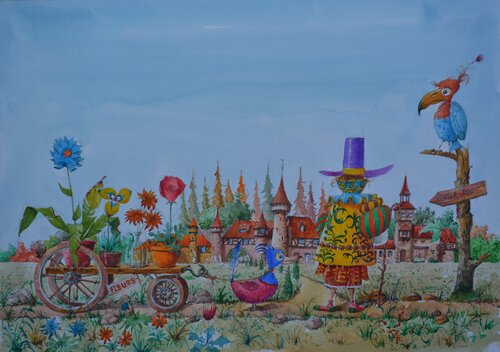 LE MARCHAND DE FLEURS. von Michel MICHAUX, Werk auf Papier kaufen auf Singulart