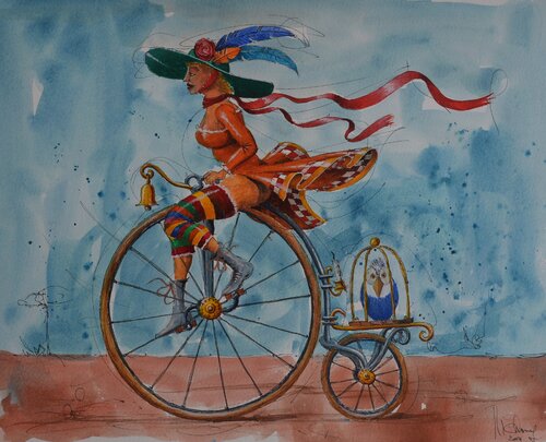 LA PROMENADE EN GRAND BI. par Michel MICHAUX, Œuvre sur papier en vente sur Singulart