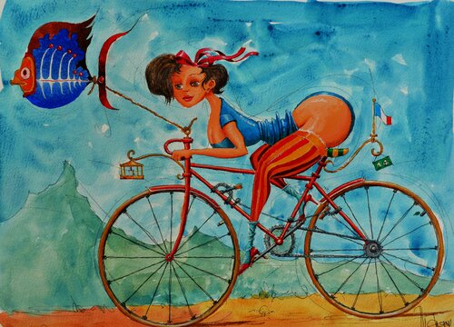 LA CHAMPIONNE ET SON FETICHE. par Michel MICHAUX, Œuvre sur papier en vente sur Singulart