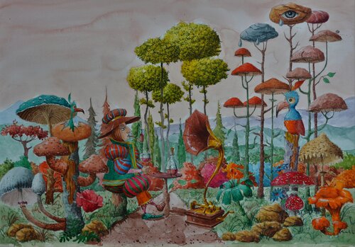 PIC-NIC MYCOLOGIQUE. di Michel MICHAUX, Opera su carta in vendita su Singulart