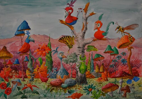 LE PETIT PEUPLE DES MONTAGNES ROUGES. van Michel MICHAUX, Werk op papier te koop op Singulart