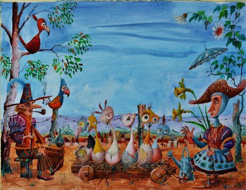 NAISSANCE AU VILLAGE. by Michel MICHAUX, Work on Paper for Sale on Singulart