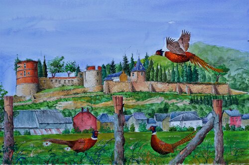 LE CHATEAU DE HIERGES. di Michel MICHAUX, Opera su carta in vendita su Singulart