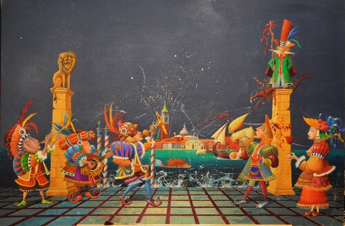 LES CHANTEURS  DE SAN MARCO. von Michel MICHAUX, Malerei kaufen auf Singulart