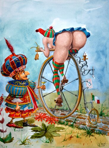 LA CYCLISTE DISTRAITE. par Michel MICHAUX, Œuvre sur papier en vente sur Singulart