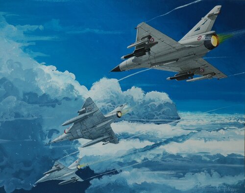 MIRAGE III EN PATROUILLE. de Michel MICHAUX, Obra en papel a la venta en Singulart