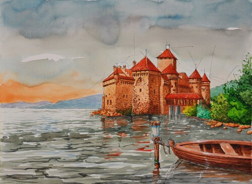 CHATEAU DE CHILLON (Suisse ) di Michel MICHAUX, Opera su carta in vendita su Singulart