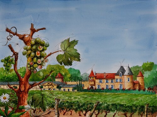 CHATEAU YQUEM. par Michel MICHAUX, Œuvre sur papier en vente sur Singulart