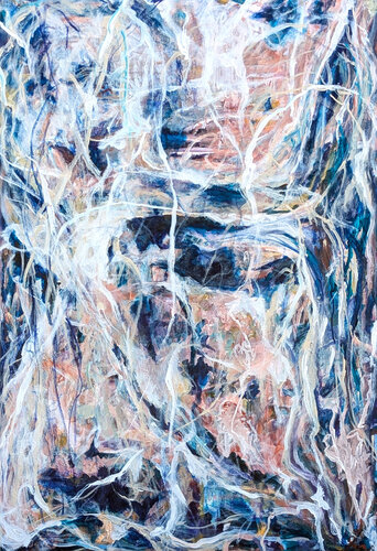 “Force: My Words Coming Back At Me” Contemporary Gestural Blue Abstract Painting von Kristi Haines Herman, Malerei kaufen auf Singulart