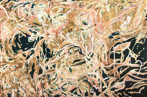 “Whispers of Mothering” Contemporary Gestural Tan and Pink Abstract Painting by Kristi Haines Herman, Painting for Sale on Singulart