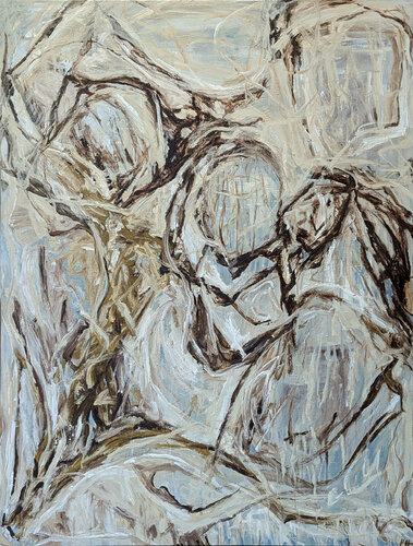 “The Coastal Breeze That Almost Broke Me” Contemporary Neutral Gestural Painting par Kristi Haines Herman, Peinture en vente sur Singulart
