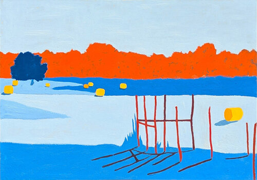 “American Rural, Fence” Contemporary Colorful Pastoral Landscape Painting by Jacob Spacek, Painting for Sale on Singulart