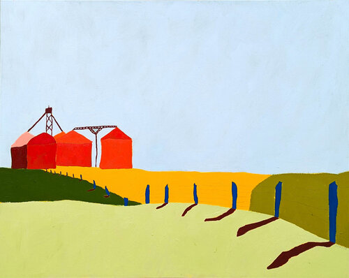“American Rural, Silos” Contemporary Colorful Pastoral Landscape Painting by Jacob Spacek, Painting for Sale on Singulart