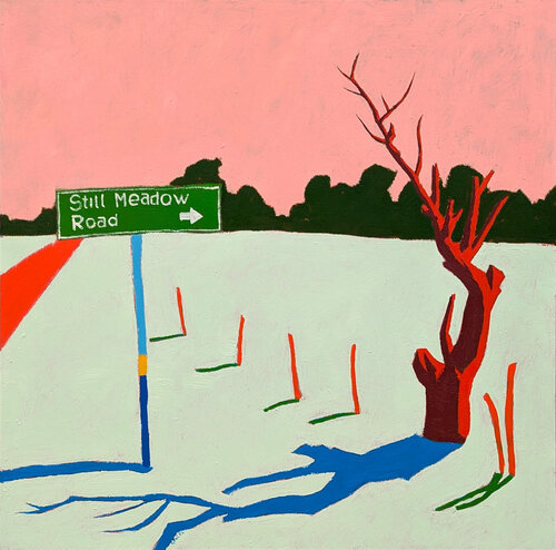 “American Rural, Signs” Contemporary Colorful Pastoral Landscape Painting by Jacob Spacek, Painting for Sale on Singulart