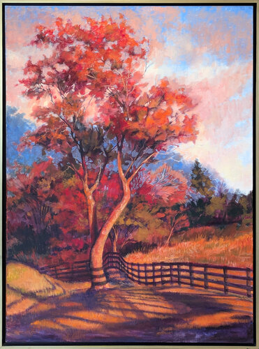 "Orange Light" Contemporary Naturalistic Forested Nature Path Landscape Painting di Nancy Paris Pruden, Pittura in vendita su Singulart