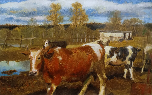 Cows 3 van Robert Nizamov, Schilderij te koop op Singulart
