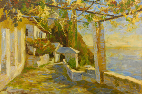 Dionysiou Monastery on Mount Athos di Robert Nizamov, Pittura in vendita su Singulart