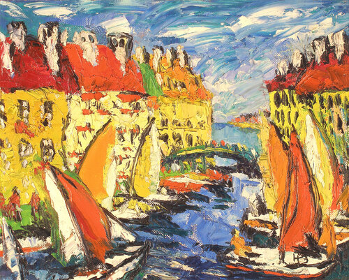Yachts in the bay di Robert Nizamov, Pittura in vendita su Singulart