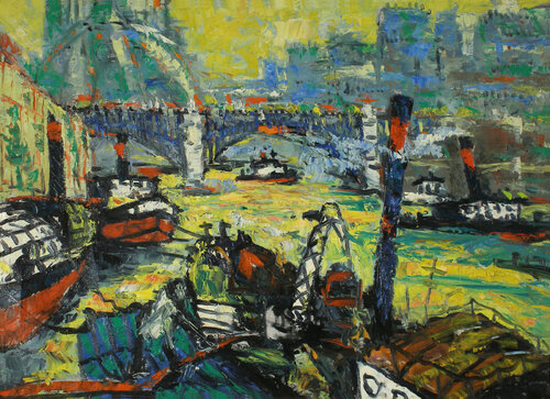 Barges on the Seine di Robert Nizamov, Pittura in vendita su Singulart