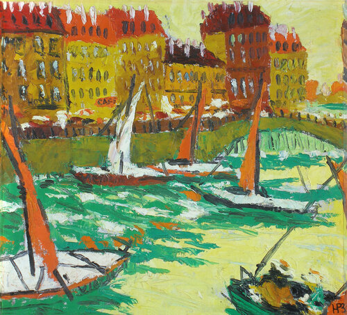 Yachts in the bay 2 van Robert Nizamov, Schilderij te koop op Singulart