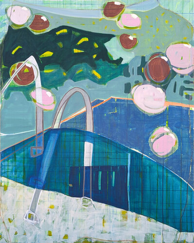 "Kiddie Pool" Contemporary Abstract Blue and Green Landscape Painting van Kristen Anton, Schilderij te koop op Singulart