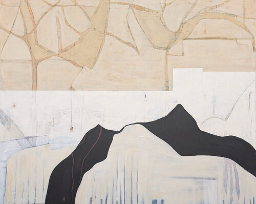 "Roots Run Deep" Contemporary Neutral Tan & Black Abstract Landscape Painting von Kristen Anton, Malerei kaufen auf Singulart