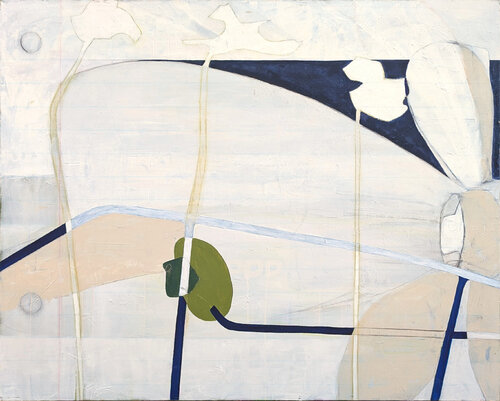 "College-Ruled No. 4" Contemporary Neutral Navy, Blue, & Green Abstract Painting van Kristen Anton, Schilderij te koop op Singulart
