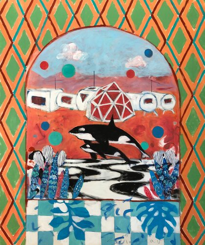 Orcas on Mars di Stephen Linsteadt, Pittura in vendita su Singulart