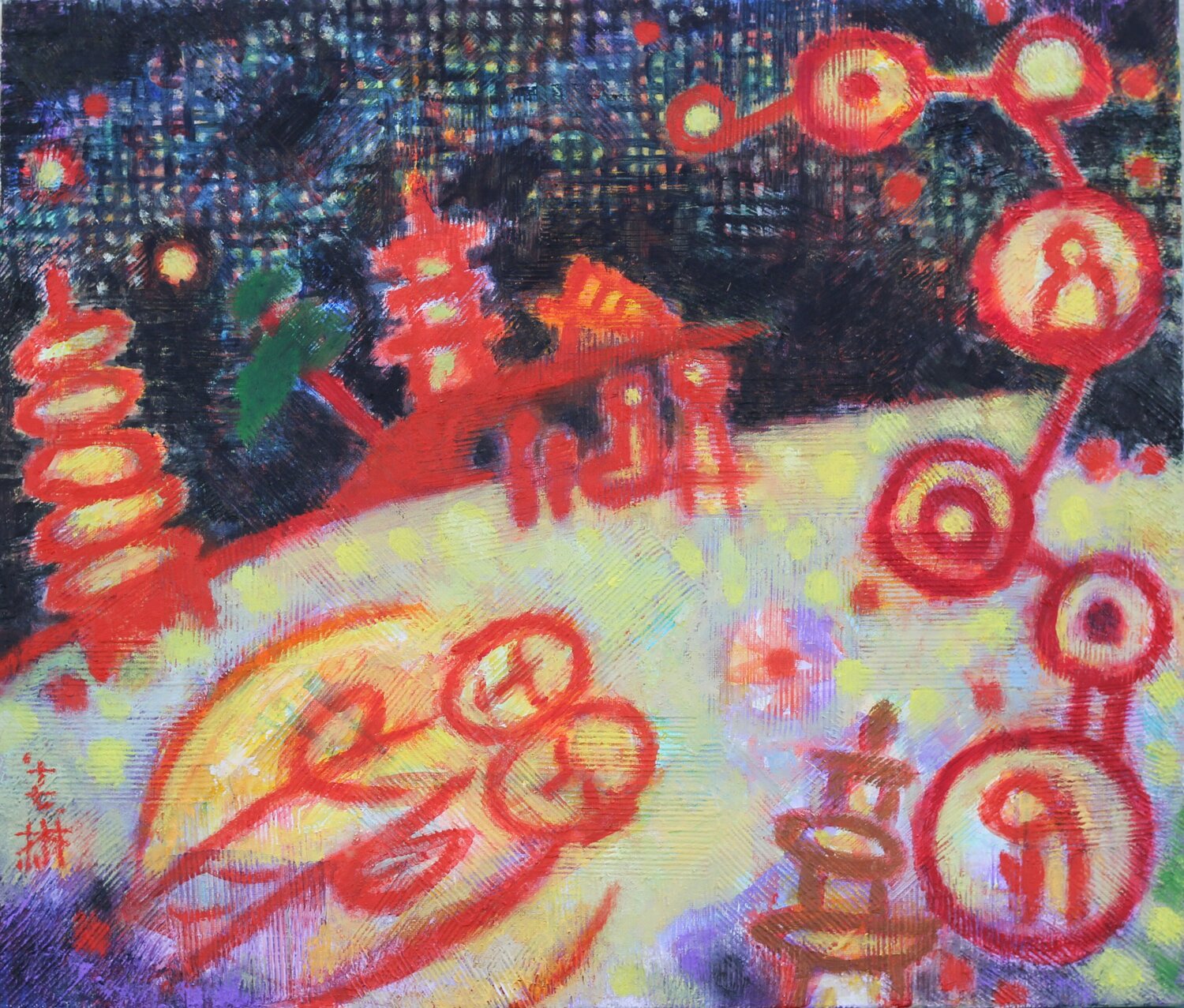 A Night at Unjusa Temple Youn Sung Park Originalgemälde zu verkaufen