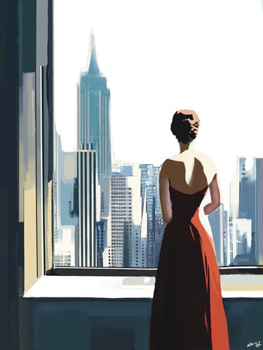 Red dress over the window di NATHZ, Pittura in vendita su Singulart