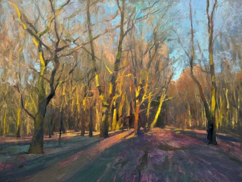 Raking Last Light, Wimbledon Common di James Decent, Pittura in vendita su Singulart