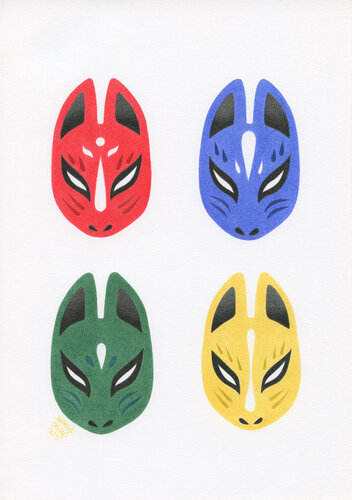 Quatre masques Kitsune by Marie Casaÿs, Work on Paper for Sale on Singulart