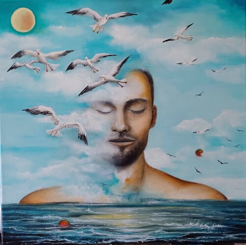 Chilling At The Beach van Danielle Brits, Schilderij te koop op Singulart