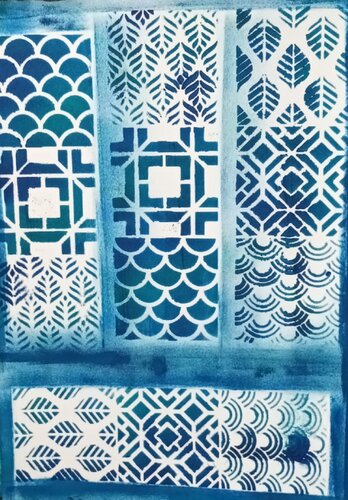 GRILLES BLEUES van Dominique nizard, Schilderij te koop op Singulart