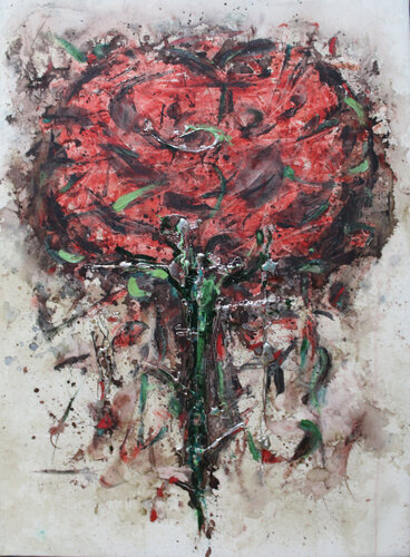 CHROMESIGN08- Abstract Red Flower van Andrea Sasso, Schilderij te koop op Singulart