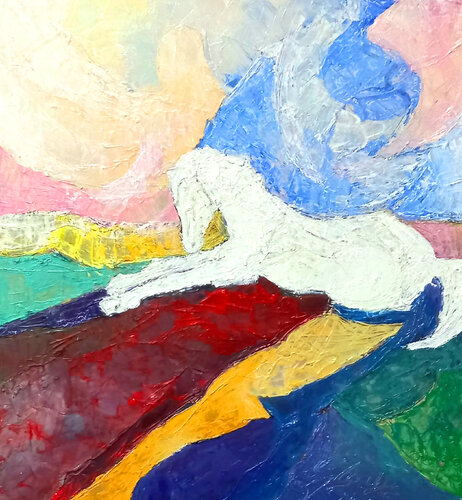 'Cavallo sognante nella distesa' olio su tela 50x50 2024 van Gladys Sica, Schilderij te koop op Singulart