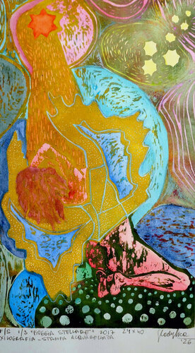 'Pioggia stellare' xilografia  su legno  stampa acquarellata 2026 F/S 1/3 von Gladys Sica, Druck kaufen auf Singulart
