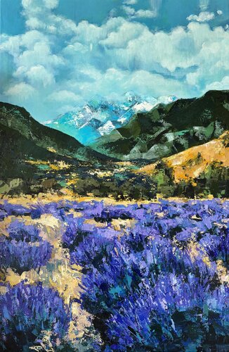 Lavender field van Francisco De Asis Santacreu, Schilderij te koop op Singulart