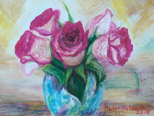 Vase with roses by Svetlana Ivanova, Work on Paper for Sale on Singulart