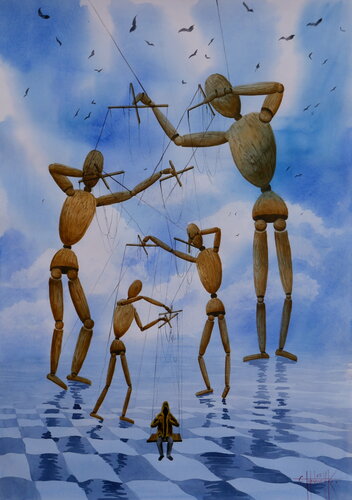 Puppeteers by Eugene Gorbachenko, Painting for Sale on Singulart