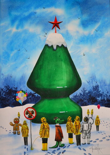 Christmas tree Watercolor on paper von Eugene Gorbachenko, Malerei kaufen auf Singulart