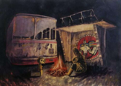 S.T.A.L.K.E.R. 2 campfire di Eugene Gorbachenko, Pittura in vendita su Singulart