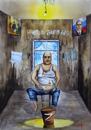 Russian guy Ivan. Victim of propaganda di Eugene Gorbachenko, Pittura in vendita su Singulart