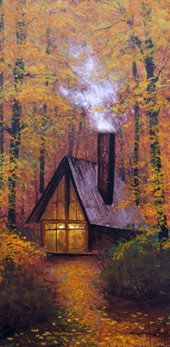 Cozy forest hut by Eugene Gorbachenko, Painting for Sale on Singulart