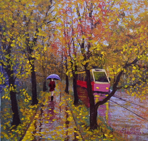 Under the autumn rain par Eugene Gorbachenko, Peinture en vente sur Singulart