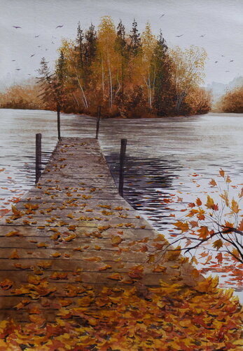 Autumn on the lake di Eugene Gorbachenko, Pittura in vendita su Singulart