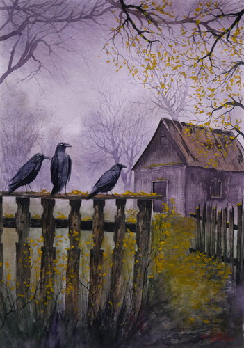 Near the abandoned house di Eugene Gorbachenko, Pittura in vendita su Singulart