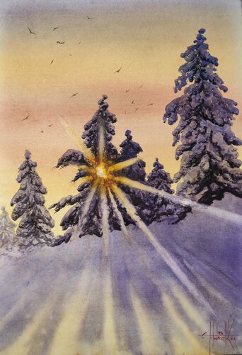 Winter sun di Eugene Gorbachenko, Pittura in vendita su Singulart