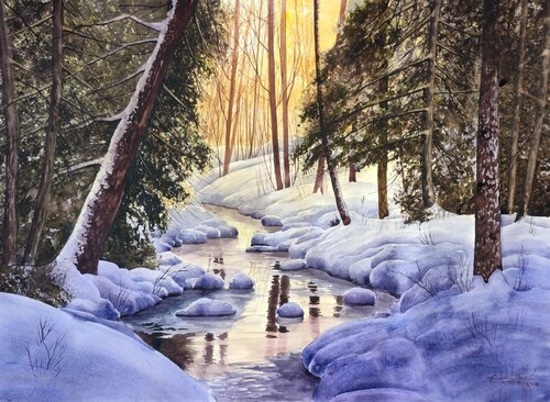 Snow-covered river von Eugene Gorbachenko, Malerei kaufen auf Singulart