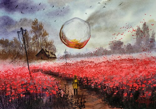 Anomaly in the poppy field di Eugene Gorbachenko, Pittura in vendita su Singulart